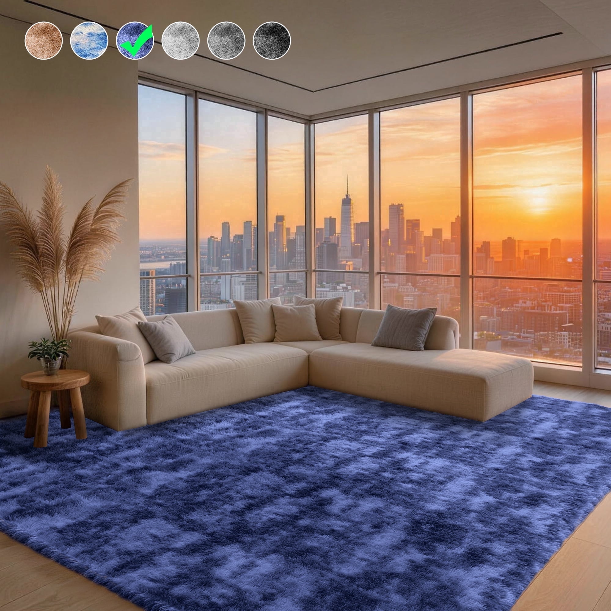 Cozydesg 9ftx12ft Large Area Rugs,Shag Fluffy Rugs for Living Room Bedroom, Modern Indoor Floor Rugs Soft Carpet Home Decro,Navy Blue