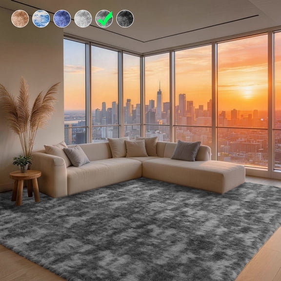 Cozydesg 9ftx12ft Large Area Rugs,Shag Fluffy Rugs for Living Room Bedroom, Modern Indoor Floor Rugs Soft Carpet Home Decro,Deep Gray