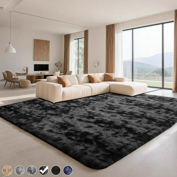 CozyDesg 9ft x 12ft Area Rugs, Soft Fluffy Area Rugs Floor Mat Floor Rugs for Living Room Bedroom Modern Decor Carpet,Black Gray