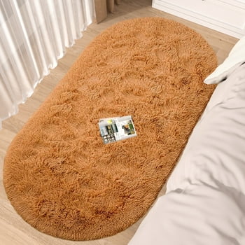 CozyDesg Oval Area Rugs,Ultra Soft Modern Throw Rugs for Bedroom，Small Area Rugs,2.6*5.3ft Shag Fluffy Carpet for Bedside Home Decor,Khaki