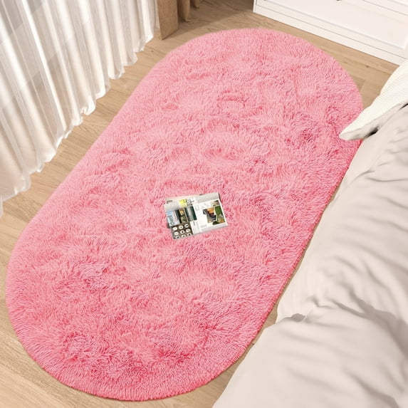 CozyDesg Oval Area Rugs,Ultra Soft Modern Throw Rugs for Bedroom,Small Area Rugs,2.6*5.3ft Shag Fluffy Carpet for Bedside Home Decor,Pink