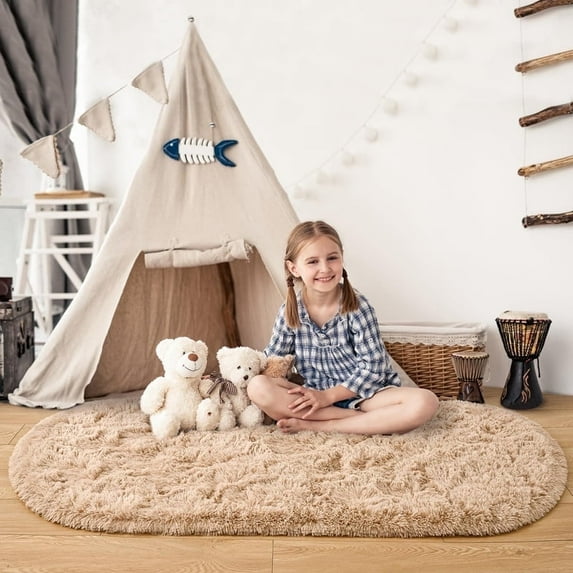 CozyDesg Oval Fluffy Ultra Soft Area Rugs, 2 x 5ft,B