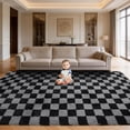thumbnail image 1 of CozyDesg Shag Area Rugs, 8'x10' Soft Fluffy Floor Rugs Checkered Carpet，Washable Area Rugs for Living Room Bedroom Decor,Black & Grey, 1 of 9
