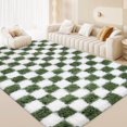 thumbnail image 1 of CozyDesg Shag Area Rugs, 8'x10' Soft Fluffy Floor Rugs Checkered Carpet，Washable Area Rugs for Living Room Bedroom Decor,Deep Green & White, 1 of 7