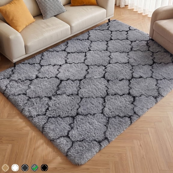 CozyDesg Soft Area Rugs for Living Room Bedroom,4ftx6ft Large Rug Fluffy Fuzzy Shag Shaggy Soft Plush Carpet,Light Gray & Black