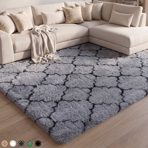 CozyDesg Soft Area Rugs for Living Room Bedroom,5ftx7ft Large Rug Fluffy Fuzzy Shag Shaggy Soft Plush Carpet,Light Gray & Black