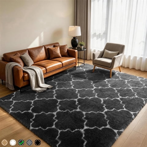 CozyDesg Soft Area Rugs for Living Room Bedroom,5ftx7ft Large Rug Fluffy Fuzzy Shag Shaggy Soft Plush Carpet,Dark Gray & White
