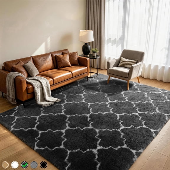 CozyDesg Soft Area Rugs for Living Room Bedroom,5ftx7ft Large Rug Fluffy Fuzzy Shag Shaggy Soft Plush Carpet,Dark Gray & White