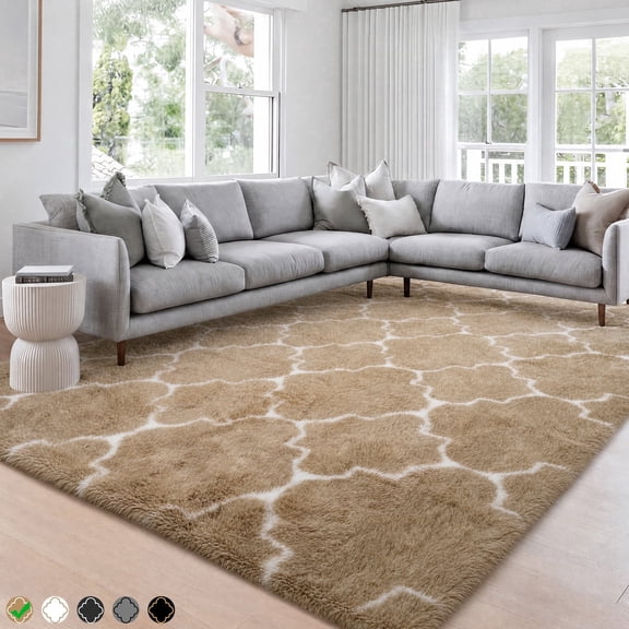 CozyDesg Soft Area Rugs for Living Room Bedroom,6ftx9ft Large Rug Fluffy Fuzzy Shag Shaggy Soft Plush Carpet,Beige & White