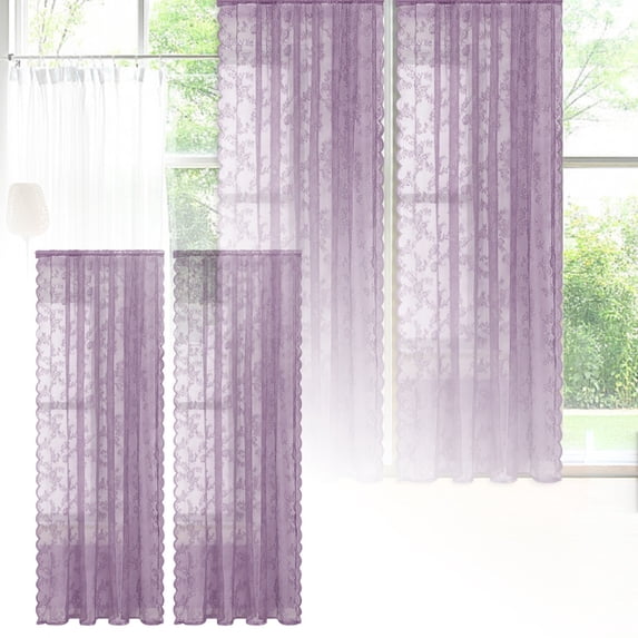 CozyFiel 1 Panel Scalloped Floral Lace Sheer Curtain, Light Filtering Vintage Window Curtain