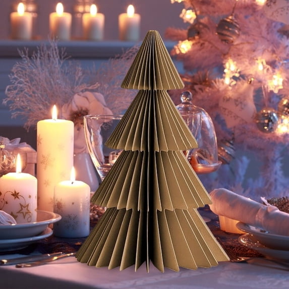 CozyFiel 4‑Layer Folded Paper Christmas Tree, Compact Pleated 3D Paper Tree for Small‑Space Tabletop Shelf Holiday Party Decor