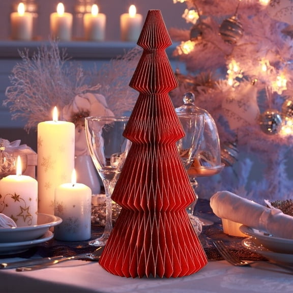 CozyFiel 5‑Layer Folded Paper Christmas Tree, Pleated 3D Paper Tabletop Tree for Home Mantel Shelf Seasonal Party Display Decor