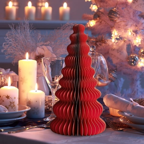 CozyFiel 9‑Layer Folded Paper Christmas Tree, Pleated 3D Paper Tabletop Tree for Home Mantel Shelf Seasonal Party Display Decor