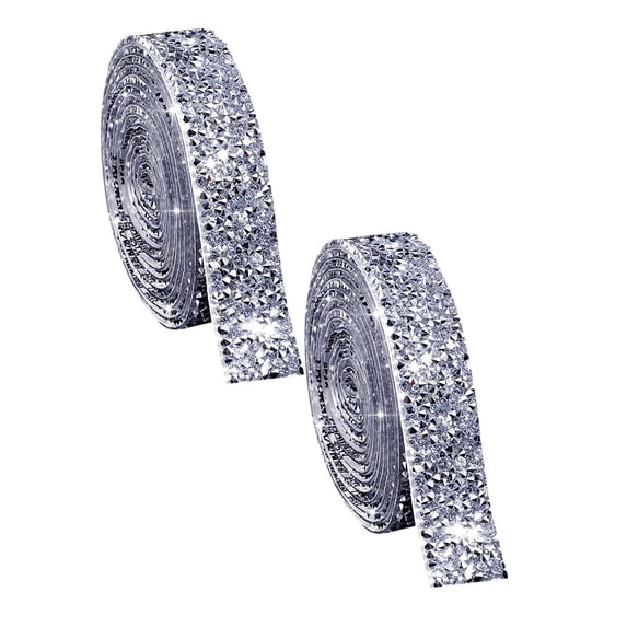 CozyFiel Rhinestone Ribbon, 2 Rolls Silver Bling Mesh Wrap for Wedding ...