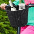 thumbnail image 1 of CozyFiel Handwoven Plastic Rattan Kids Front Bike Basket with Detachable Handles, Adjustable Straps Storage Basket for Children Bicycles Scooters Tricycles, 1 Pack, 21 cm×16 cm×16 cm, Black, 1 of 9