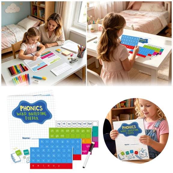 CozyFiel Phonics Word Building Folder, 142 Letter Tiles with Dry-Erase Marker for Kids, Classroom, Home School