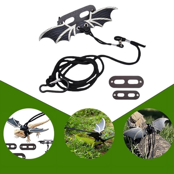 CozyFiel Reptile Lizard Harness with Bat Wings, PU Leather Vest and Nylon Rope Leash for Bearded Dragons and Geckos