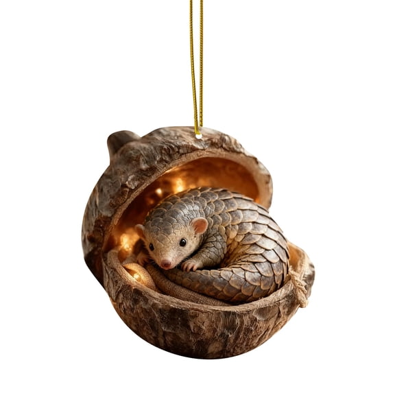 CozyFiel Woodland Nutshell Critter Hanging Ornament, 2D Acrylic Sleeping Forest Animal Ornament for Christmas Tree Wreath Holiday Home Party Decor