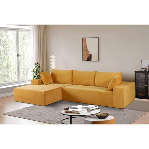 CozyForm Convertible Sectional Sofa in Soft Corduroy, Modern Comfy Couch with Full Foam Cushioning, Cozy Sleeper Sectional for Living Room, Bedroom, No Assembly Required, Ginger Yellow - left Facing