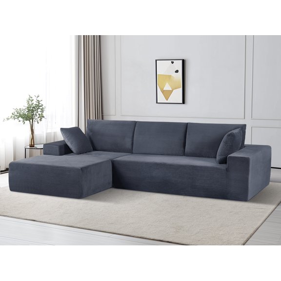 CozyForm Convertible Sectional Sofa in Soft Corduroy, Modern Comfy Couch with Full Foam Cushioning, Cozy Sleeper Sectional for Living Room, Bedroom, No Assembly Required, Dark Gray - Left