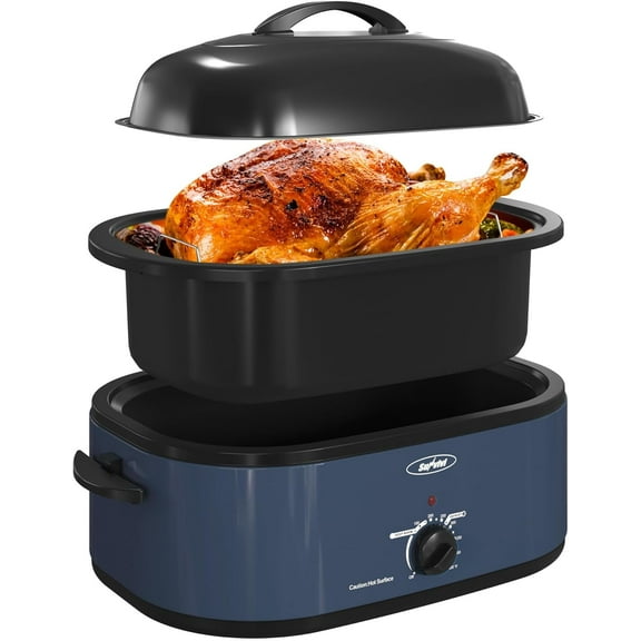 CozyHom 18 Quart Electric Roaster Oven with Self-Basting Lid, Turkey Roaster Oven Buffet with Removable Pan, Cool-Touch Handles, Blue