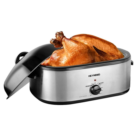 CozyHom 18 Quart Electric Turkey Roaster Oven, Stainless Steel Roaster Oven With Self-Basting Lid Removable Insert Pot, Silver