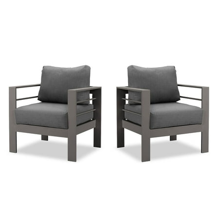 CozyHom 2 Pcs All-Weather Outdoor Patio Aluminum Armchair Furniture, Contemporary Outside Metal Patio Sofa Chair With Cushions, Gray