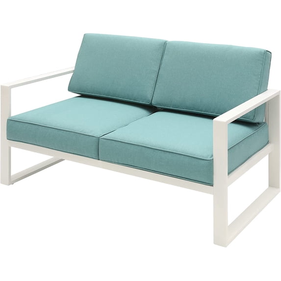 CozyHom 2-Seat Outdoor Aluminum Chairs All-Weather Patio Sofa Sets Metal Couch Chair With Removable, Water-Resistant Cushions, White