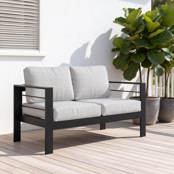 CozyHom 2-Seater Indoor Outdoor Patio Aluminum Armchair Furniture Sofa Sets With Cushions, Cozy Patio Conversation Sofa Chairs For Garden Living Room, Gray