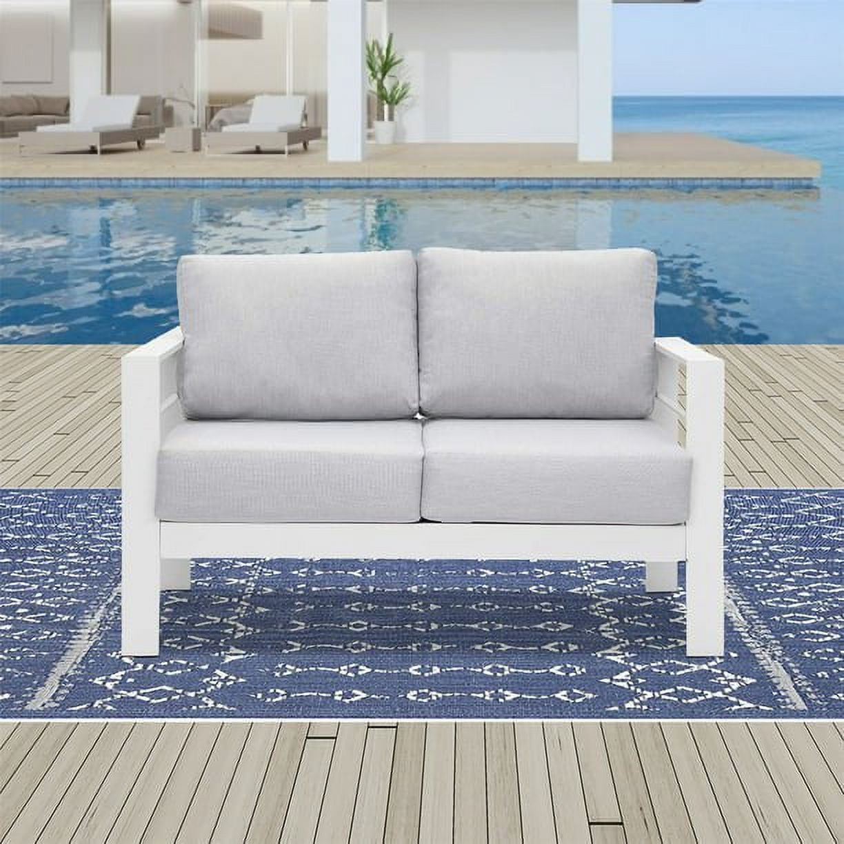 CozyHom 2 Seats Outdoor Patio Aluminum Loveseat Furniture, AllWeather