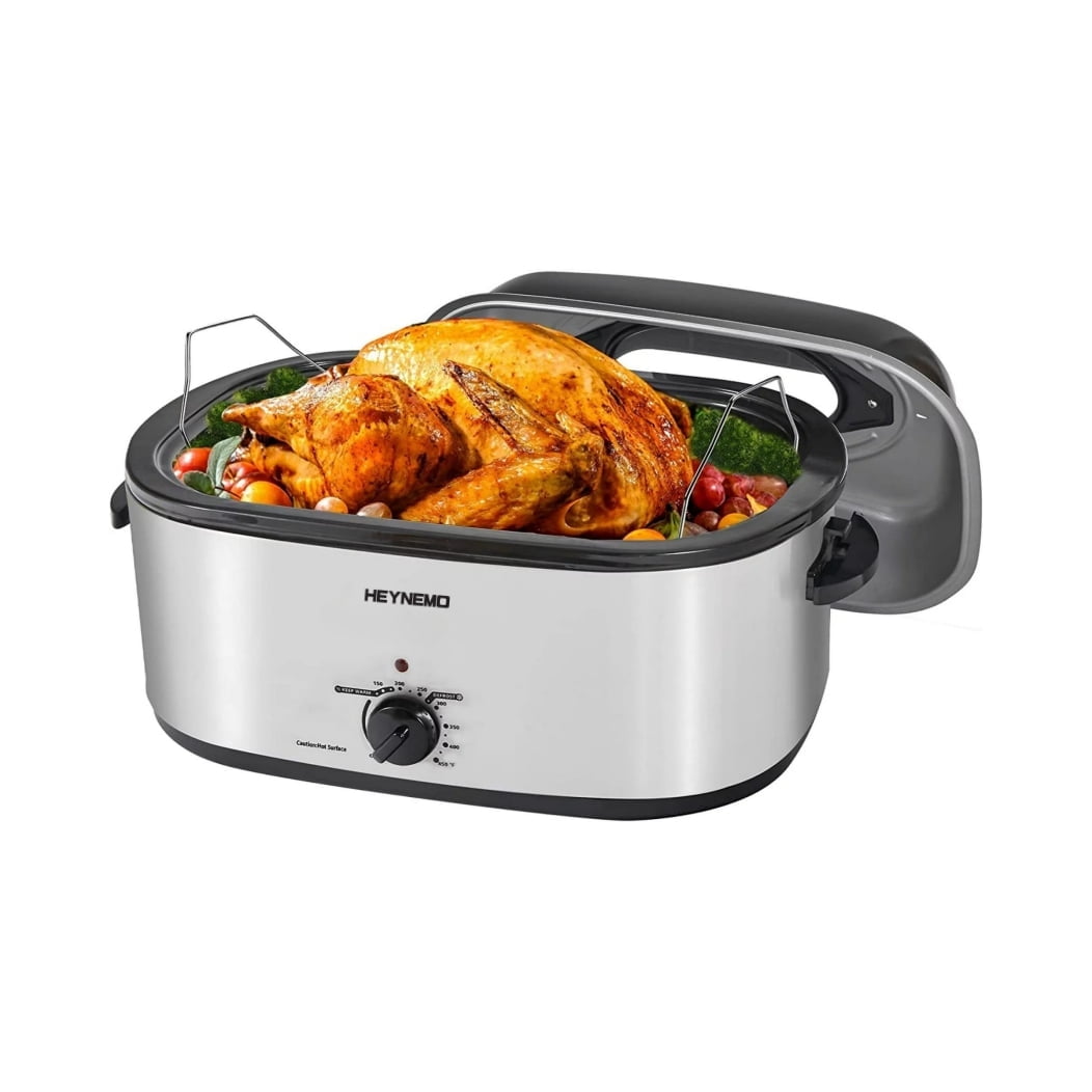 CozyHom 22 Quart Electric Roaster Oven Stainless Steel With Self Basting Lid Removable Insert Pot Silver Perfect For Family Gatherings Silver