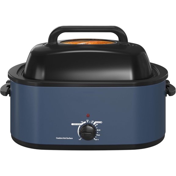 CozyHom 22-Quart Electric Roaster Oven with Visible Self-Basting Lid, Turkey Roaster Oven with Removable Pan and Rack, Perfect for Large Meals and Holiday Feasts, Blue