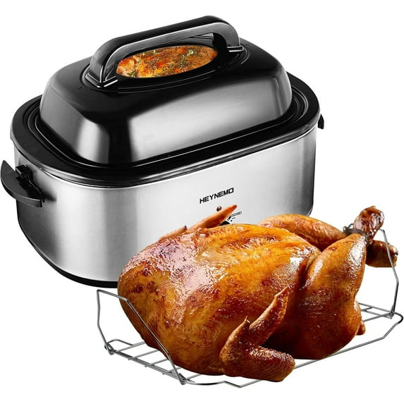 CozyHom 24 Quart Electric Roaster Oven Stainless Steel Roaster Oven with Self-Basting Lid Removable Insert Pot, Silver