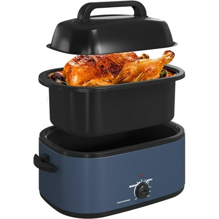 CozyHom 26-Quart Electric Roaster Oven with Visible Self-Basting Lid, Turkey Roaster Oven with Removable Pan and Rack, Perfect for Large Meals and Holiday Feasts, Blue