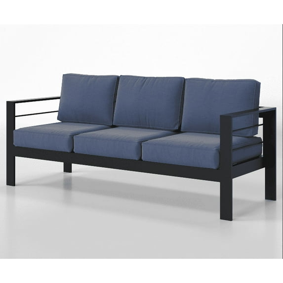 CozyHom 3 Seats Aluminum Outdoor Patio Sofa Furniture Sets, Outdoor Aluminum Sofa Metal Conversation Sofa With Cushions, Blue