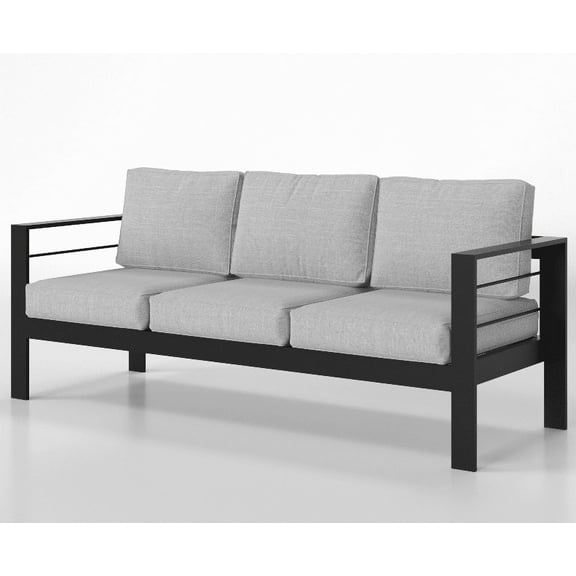 CozyHom 3 Seats Outdoor Patio Metal Sofa Aluminum Sofa Furniture Set, Outside Conversation Couch With Cushions, Gray