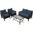 thumbnail image 1 of CozyHom 4-Piece Patio Furniture Set, Outdoor Rattan Chair Wicker Conversation Sets with Cushions and Glass Coffee Table, for Porch Balcony Garden Backyard Deck,Navy Blue, 1 of 8