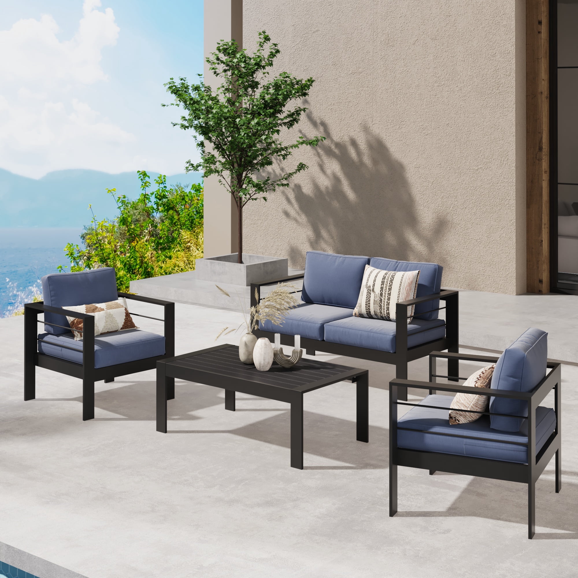 View of Flamaker 3 Pieces Outdoor Patio Wicker Furniture Set, Modern Rattan ...