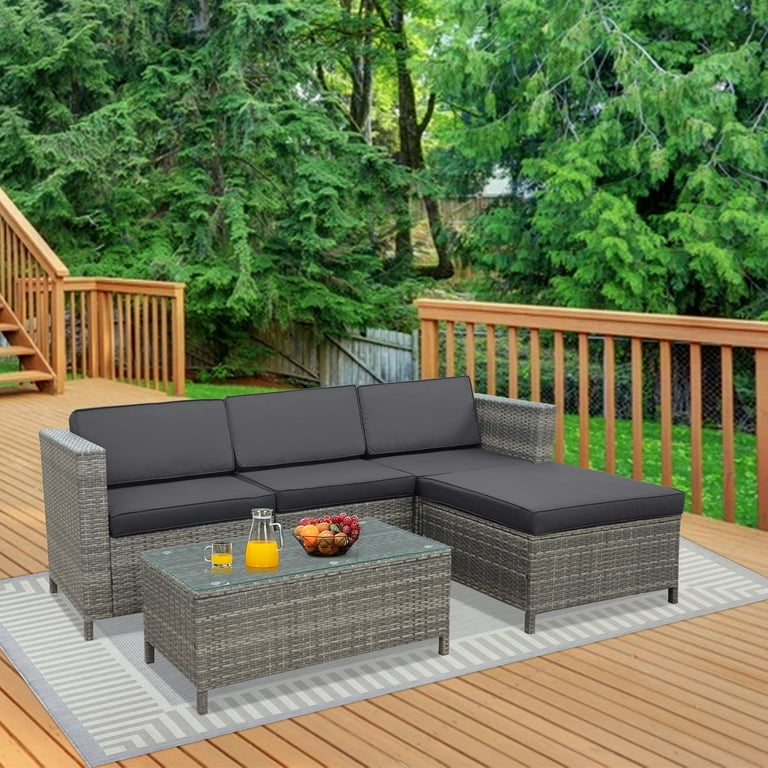 CozyHom PCS All-Weather Patio Wicker Sectional Dining Set with