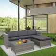 thumbnail image 1 of CozyHom 5 Pcs Modern Outdoor Patio Wicker Rattan Sectional Dining Furniture Set, L Shaped Couch With Ottoman&Cushions All Weather Dining Conversation Sectional Sofa Furniture Set, Gray, 1 of 10