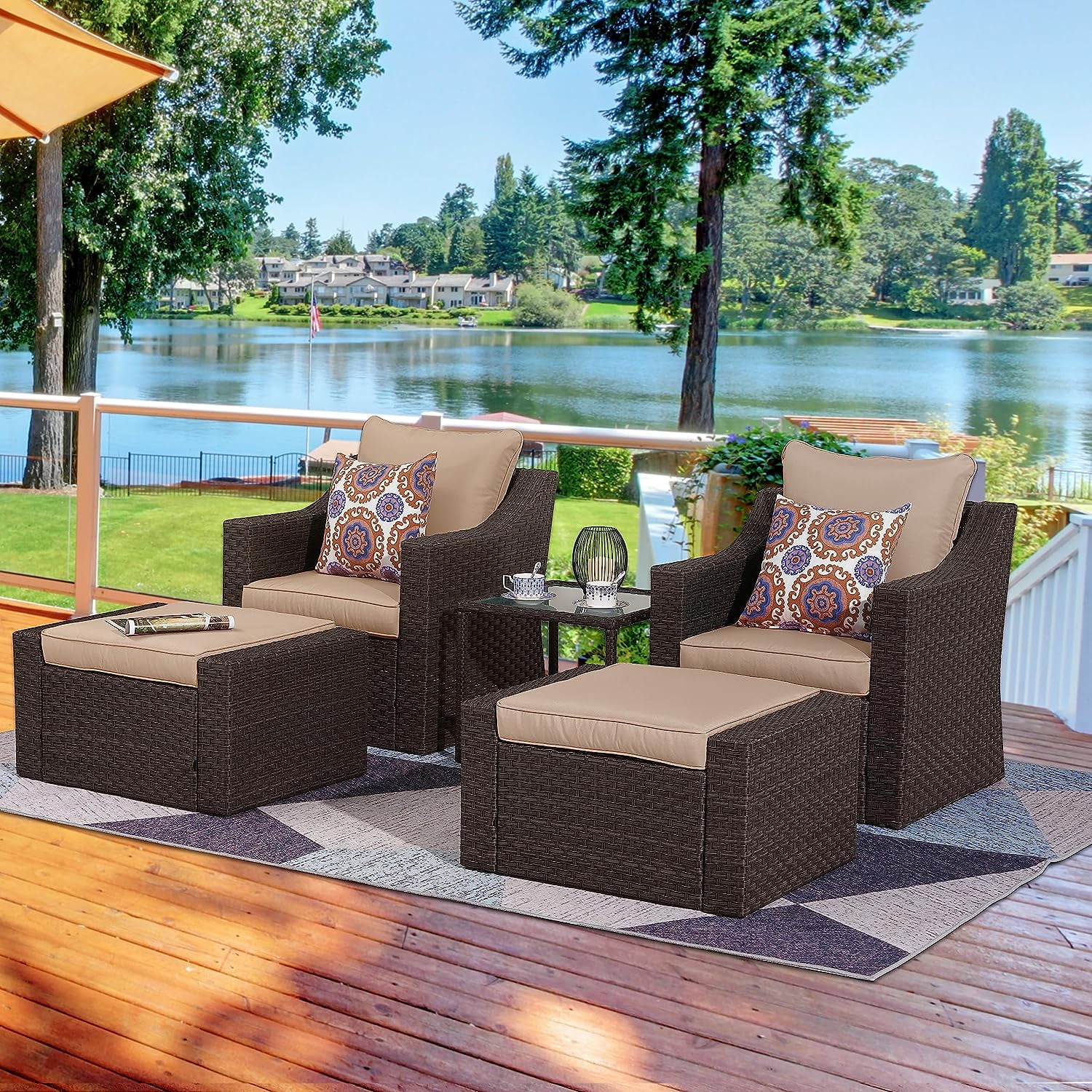 Cozyhom 5 PC Patio Furniture Sets Patio Outdoor Chair With