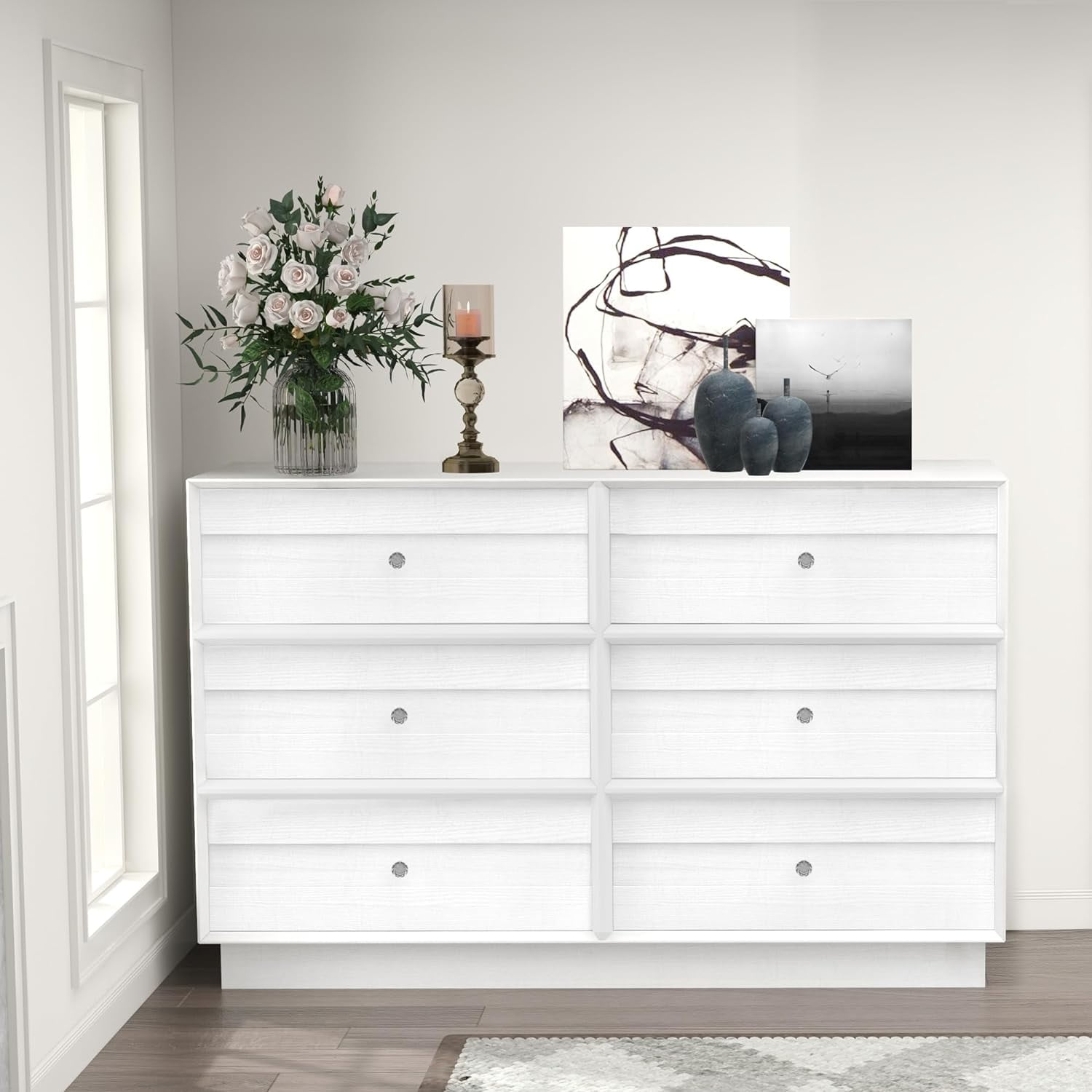 CozyHom 6 Drawer Dresser, Modern Closet Dressers Chest of Drawers with Crystal Knobs ...