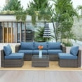 thumbnail image 1 of CozyHom 6 Pcs Outdoor Patio Wicker Rattan Furniture Set Sectional Conversation Sofa Set With Coffe Table And Cushions, Blue, 1 of 13