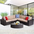 thumbnail image 1 of CozyHom 6 Pieces Outdoor Patio Furniture Sets Wicker Sofa Sectional, All Weather L Shaped Outdoor Furniture With Coffee Table&Cushion, Khaki, 1 of 15