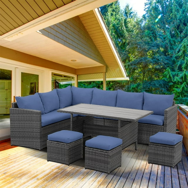 CozyHom 7 Pcs Modern Outdoor Patio PE Wicker Rattan Conversation Sofa