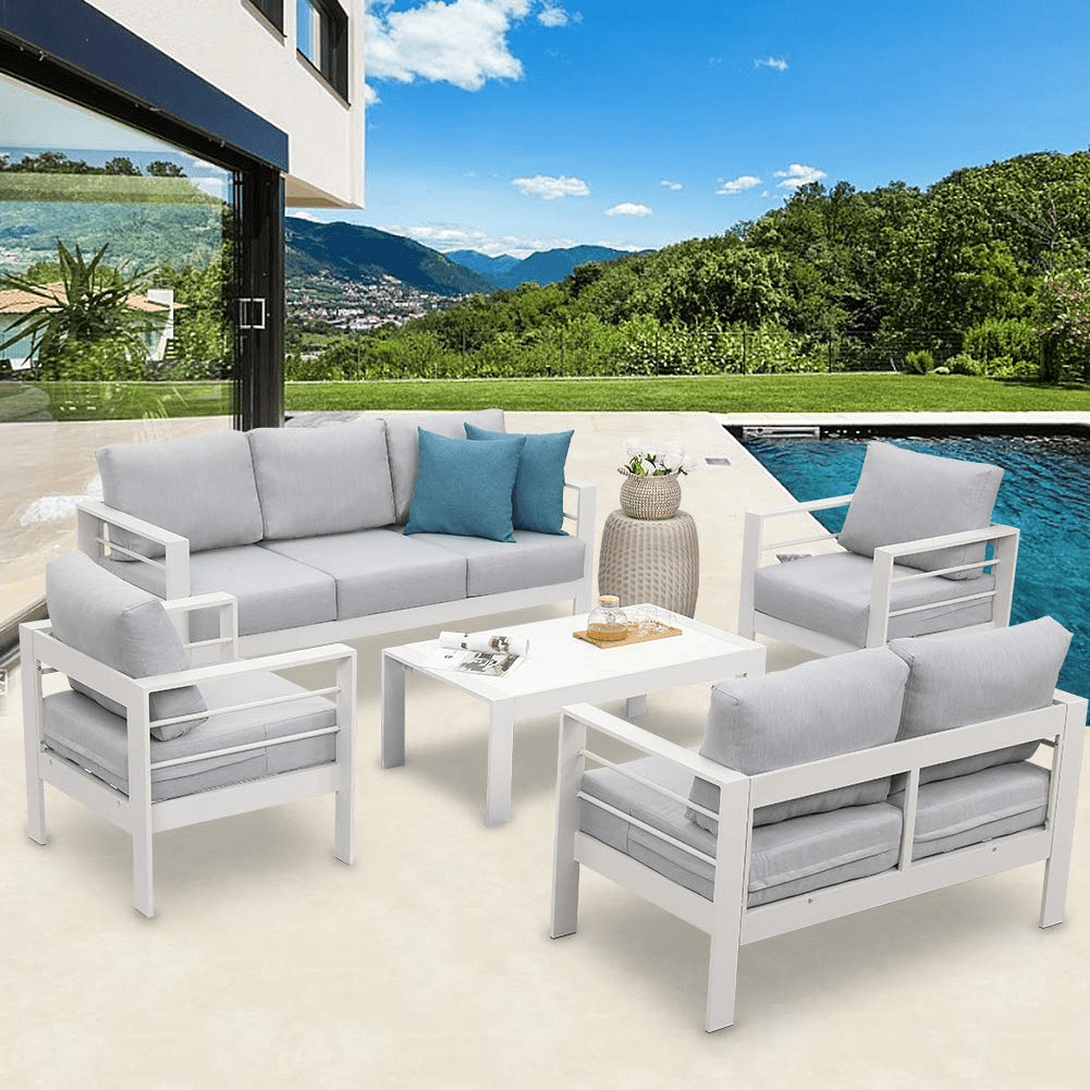 CozyHom 7 Seats Contemporary Outdoor Patio Aluminum Sofa Furniture Sets