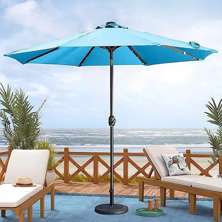 CozyHom 9ft Outdoor Patio Market Umbrella with Solar Lights Solar Powered LED, Lake & Deck Umbrella for Beach Patio Garden Deck Crank Tilt, Lake Blue CozyHom 9ft Outdoor Patio Market Umbrella with Solar Lights Solar Powered LED, Lake & Deck Umbrella for Beach Patio Garden Deck Crank Tilt, Lake Blue