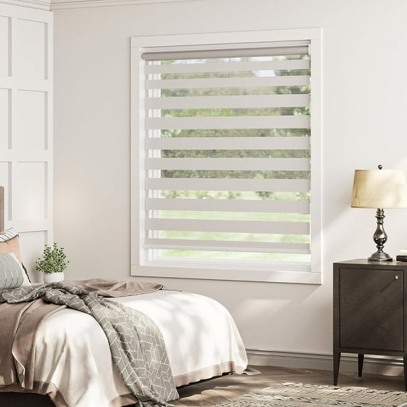 CozyHom Cordless Zebra Blinds for Windows, Living Room Roller Shades Blinds for Windows, 46" W x 72" H Dual Layer Sheer or Privacy Light Control, Day and Night Window Shades for Home, Office, White