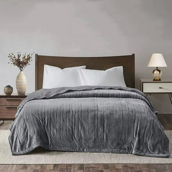 CozyHom Electric Heated Blanket, Bed Blanket with Dual Controllers 10 Heat Settings Auto-off Timer, Bedding Twin Machine Washable, Gray