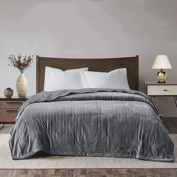 CozyHom Electric Heated Blanket, Bed Blanket with Dual Controllers 10 Heat Settings Auto-off Timer, Bedding Twin Machine Washable, Gray